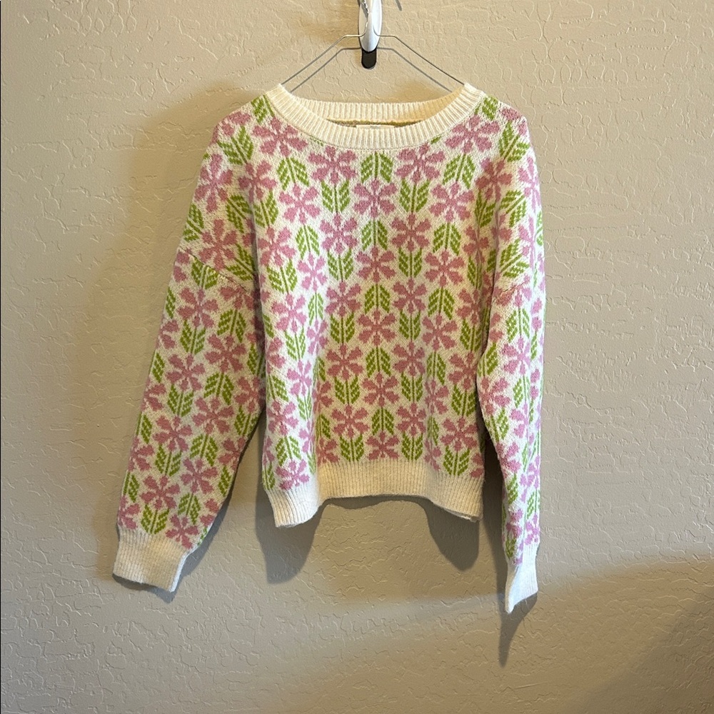Blu Pepper Pink and Green Patterned Sweater